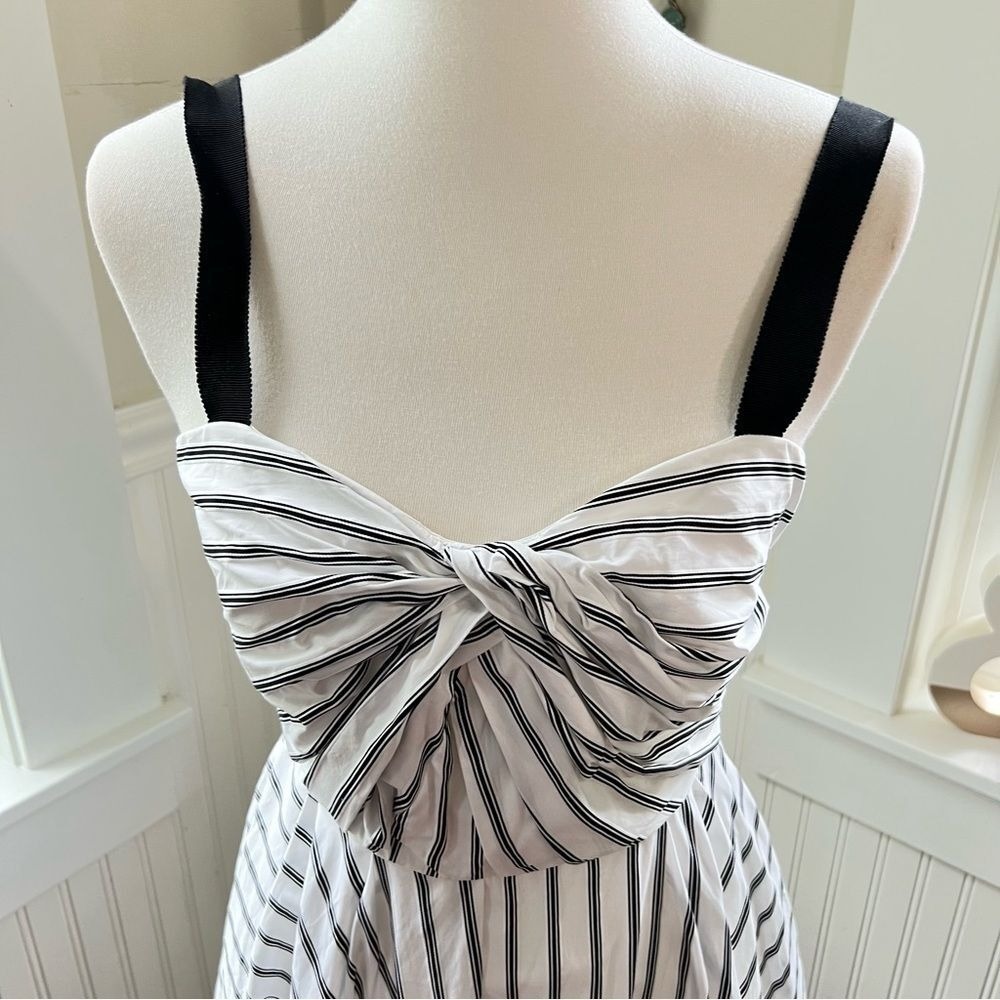 Jason Wu Striped Twisted Bodice Midi Dress White Black Size 4 - Picture 12 of 16